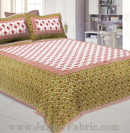 Floral BedSheet Double Bed with Brown Base