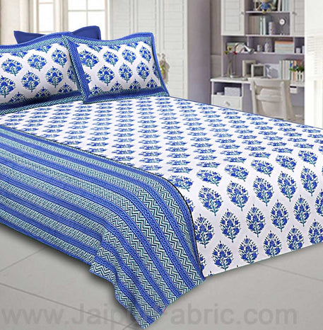 Double Bedsheet Royal blue Bouquet Design