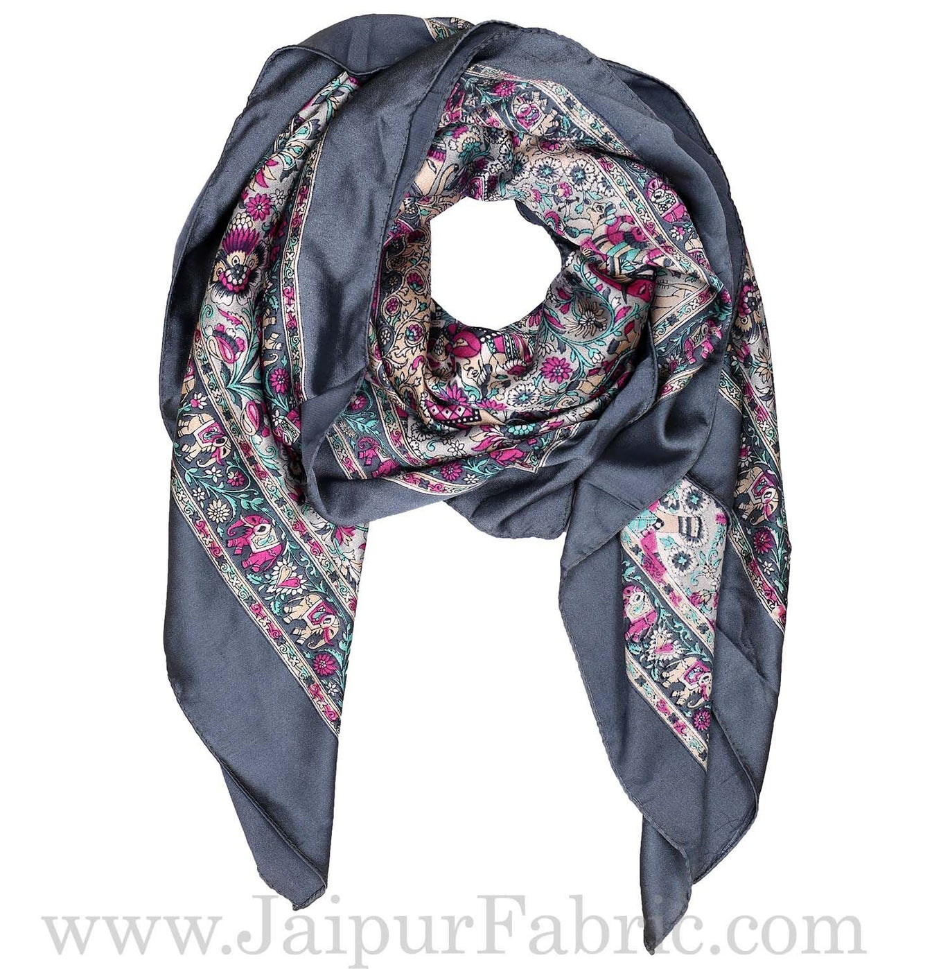 Silk Scarf Grey Look Elephant Design