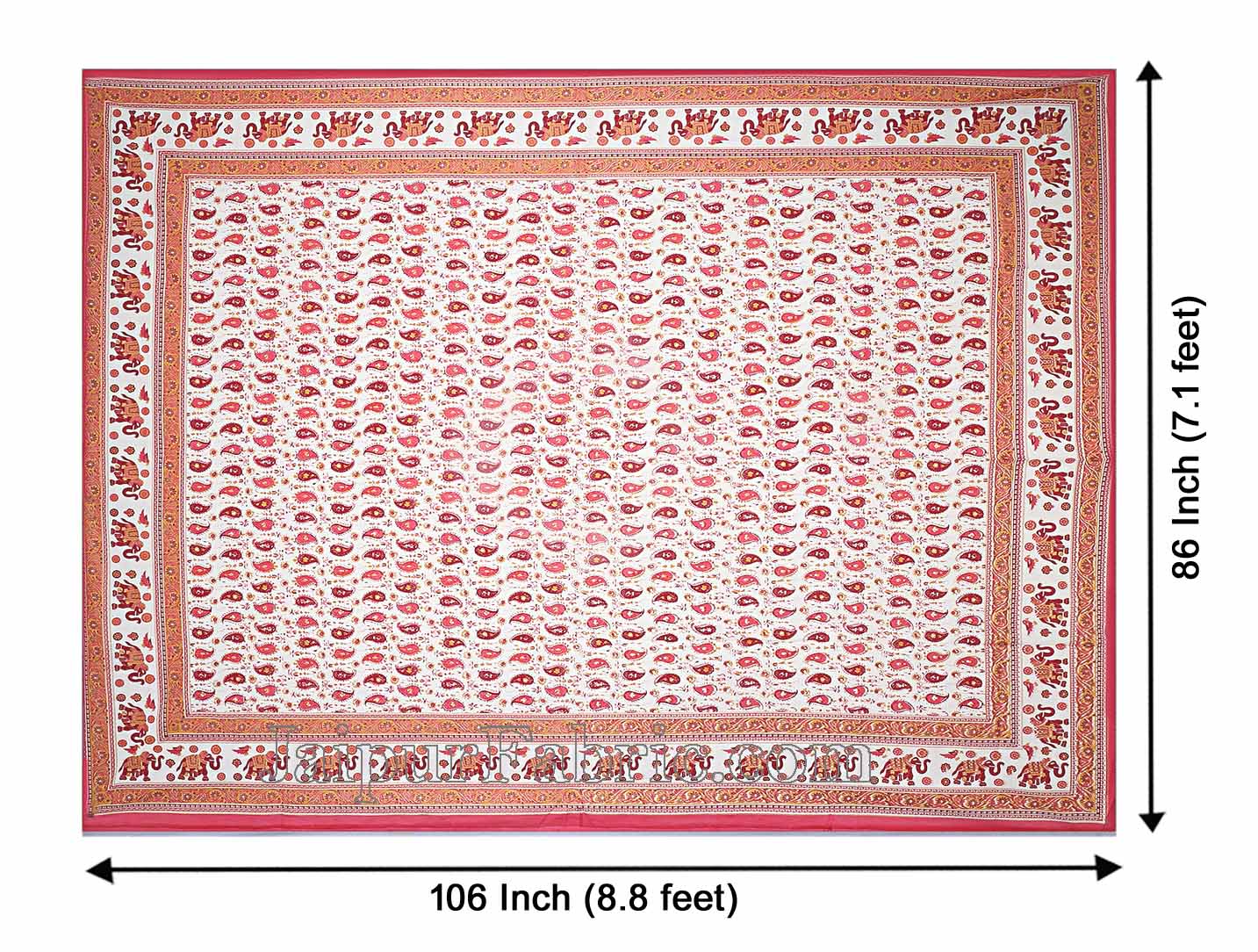 Double Bedsheet Paisley Watermelon Pink Gold Print