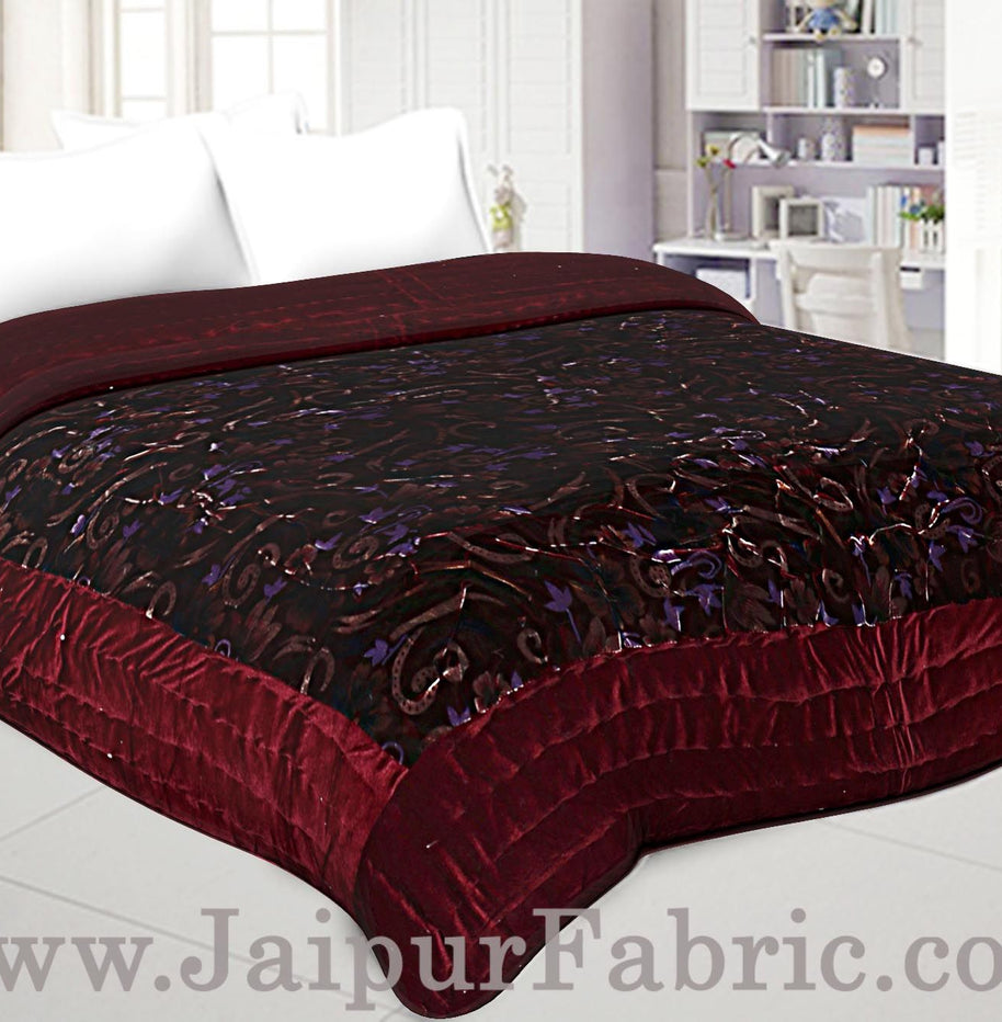 Jaipuri Hand Crafted Red Smooth Touch  Floral Print Velvet Double Quilt