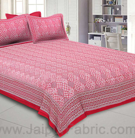 Double Bedsheet Big Bell  Print Red Pink Border Fine Cotton