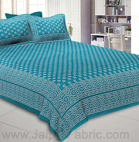 Double Bedsheet Aqua Green Small Leaf Print