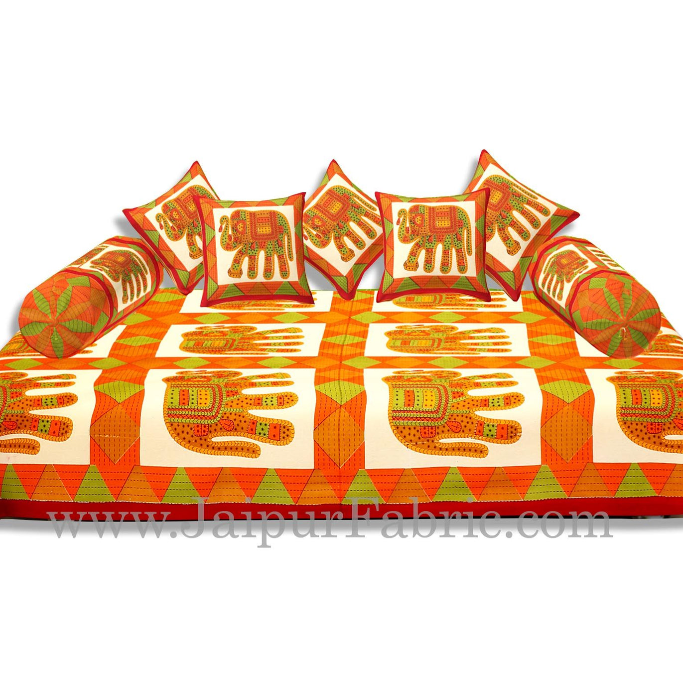 Maroon Border Orange  Big Elephant  Diwan Set