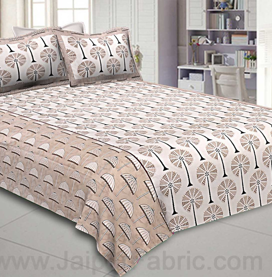 Double Bedsheet Brown Palm Tree Print Cotton