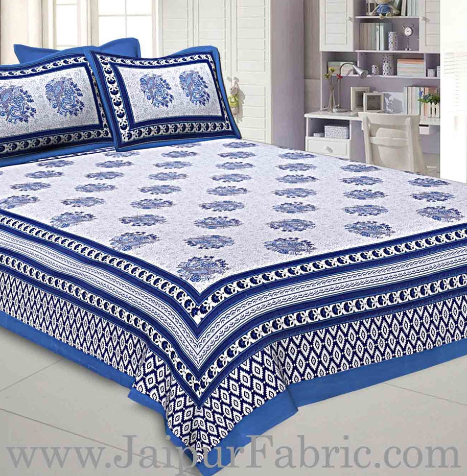 Double bedsheet Firozi Border With Big Boota  Print Fine Cotton With Two Pillow Cover