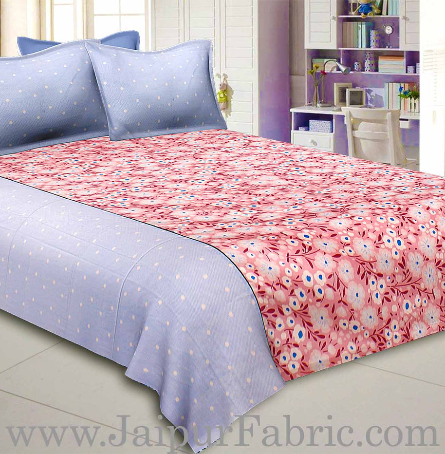 Blooming Blue Mauve Double Bedsheet