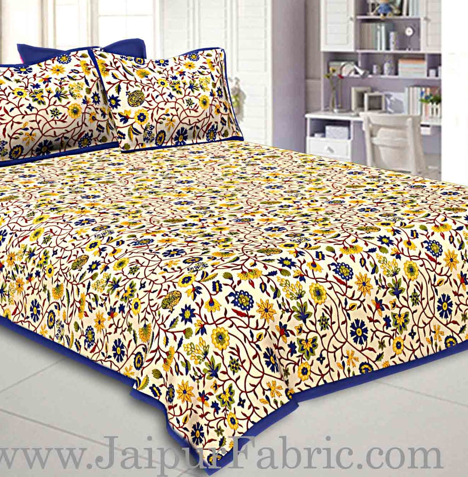 Double bedsheet with Blue  Border Branch of   Pomegranate With Two Pillow Cover