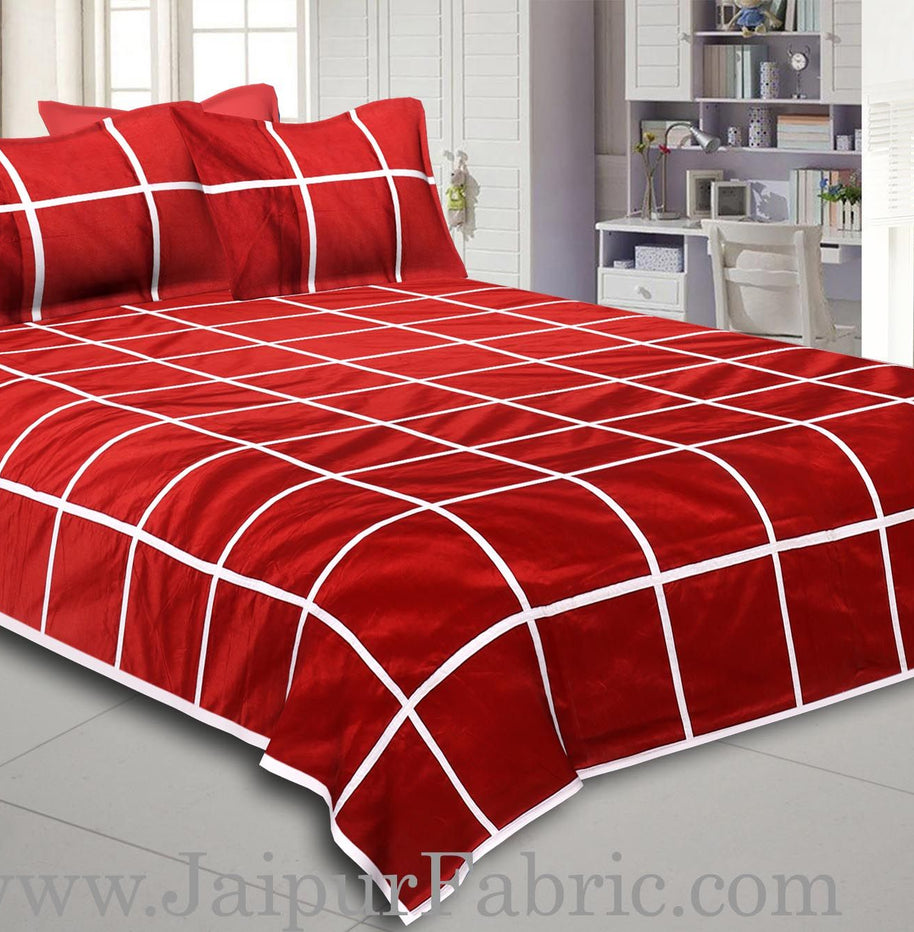 Light Red   With  White Check Silk festive Double Bed sheet