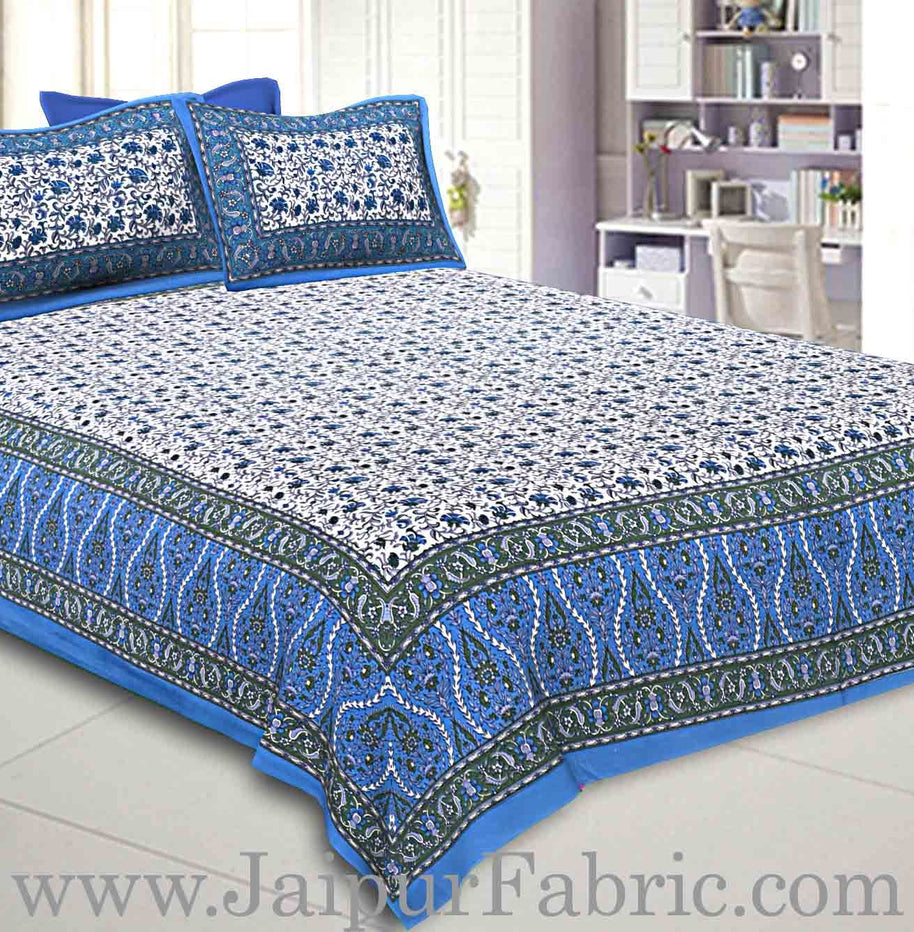 Double Bedsheet Blue Vintage Seamless Jaal Print With 2 Pillow Covers