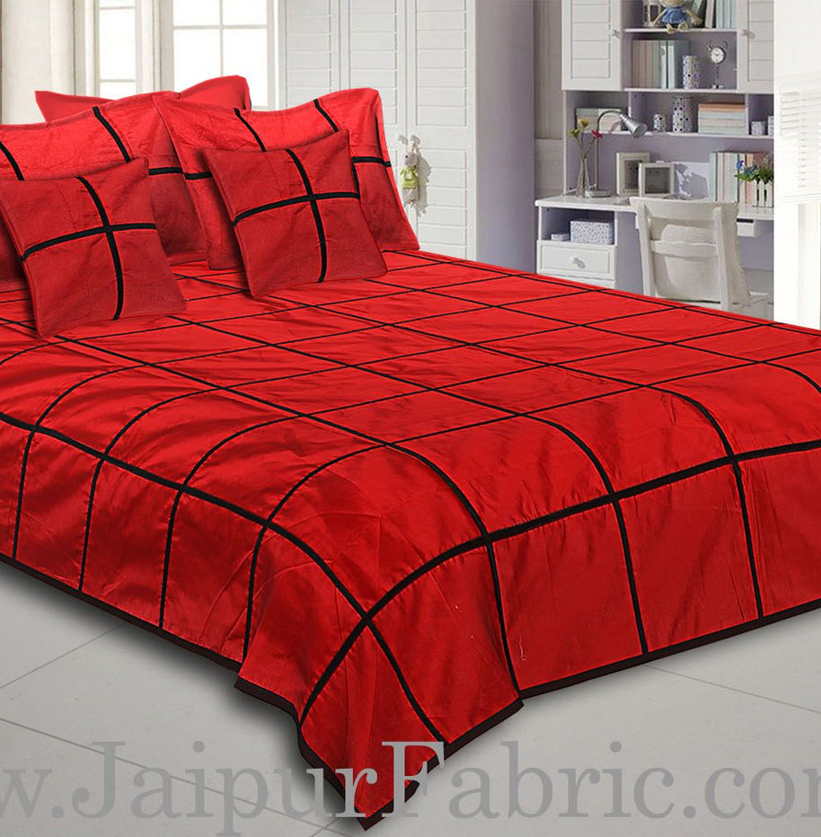 Light Red  With Check Silk festive Double Bed sheet