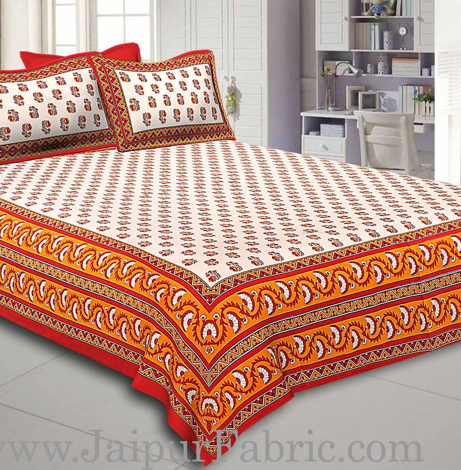 Maroon Border with Bell And Floral Cotton Double Bedsheet