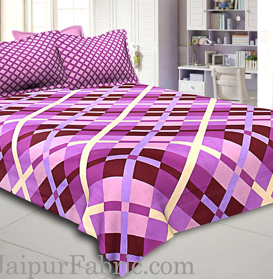 Amethyst Color Purple Square Print Double Bed Sheet