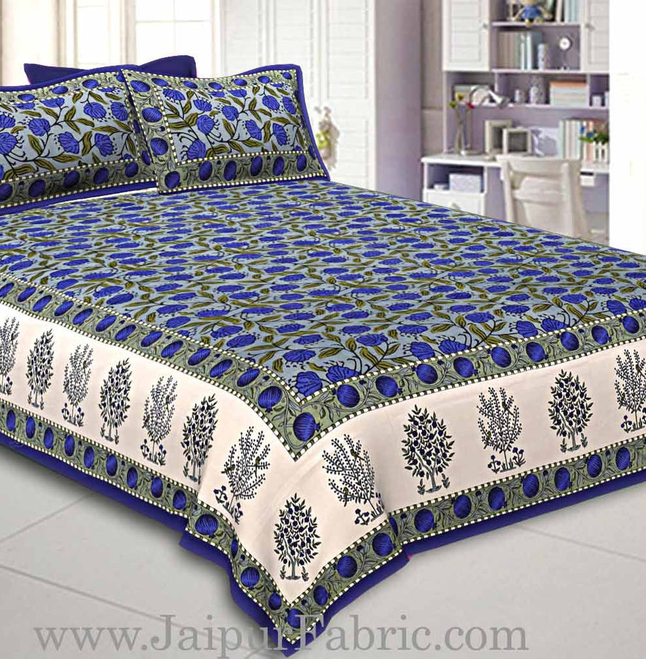 Double Bedsheet With Blue Border  Big Dot Super Fine Cotton Smooth Touch