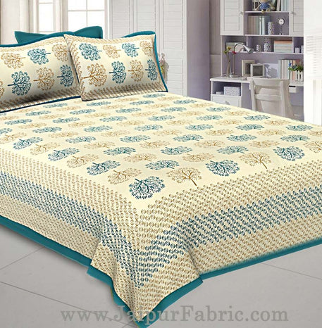 Sea Green Trees Double Bedsheet With 2 Pillow covers