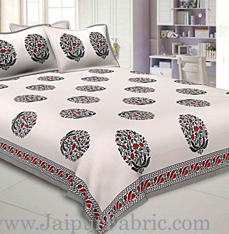 Double Bedsheet Grey  Border  Fine Cotton Red Floral   Print