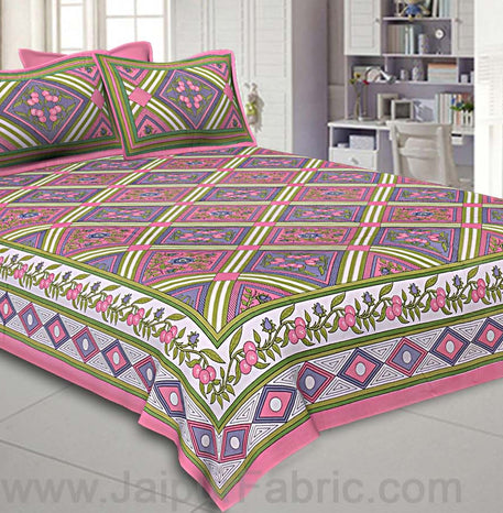 Floral diamonds pink grey Double Bedsheet