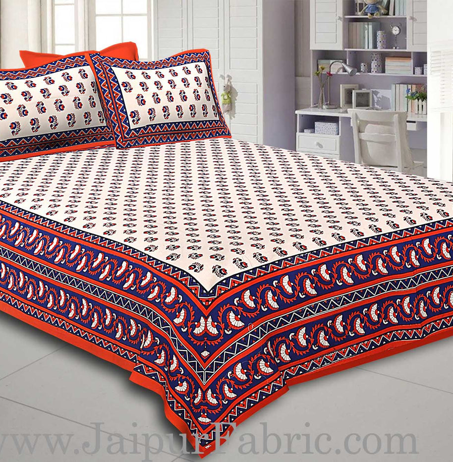 Orange Border with Bell And Floral Cotton Double Bedsheet