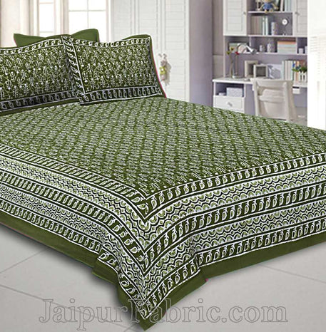 Double Bedsheet Dabu Indigo Dye Olive Green Hand Block Print