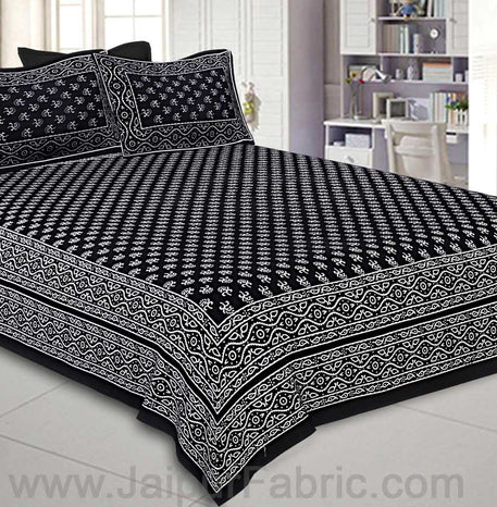 Double Bedsheet Charcoal Black Small Leaf Print