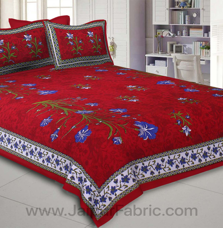 Red Tree Print Double Bedsheet