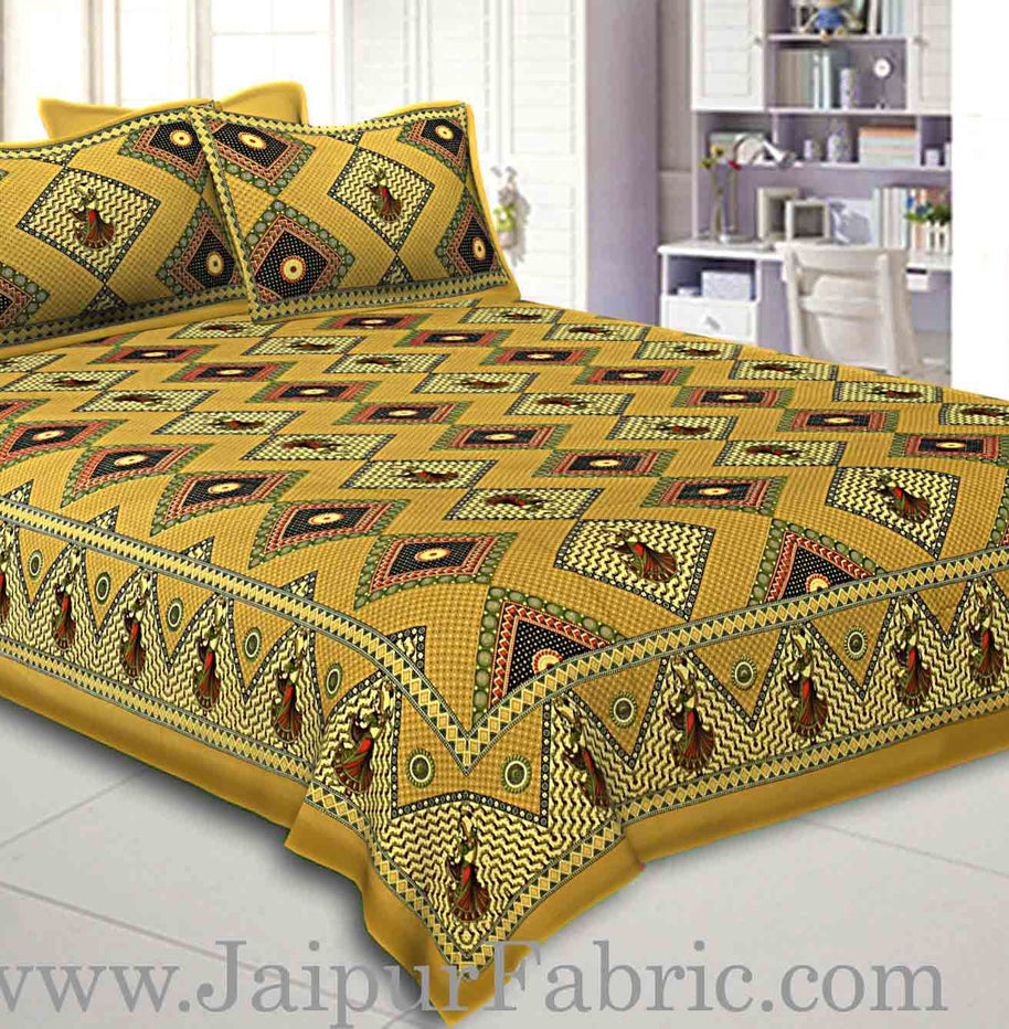 Double bedsheet Brown Color Gujri Dance  Pattern Smooth Touch With 2 Pillow Cover