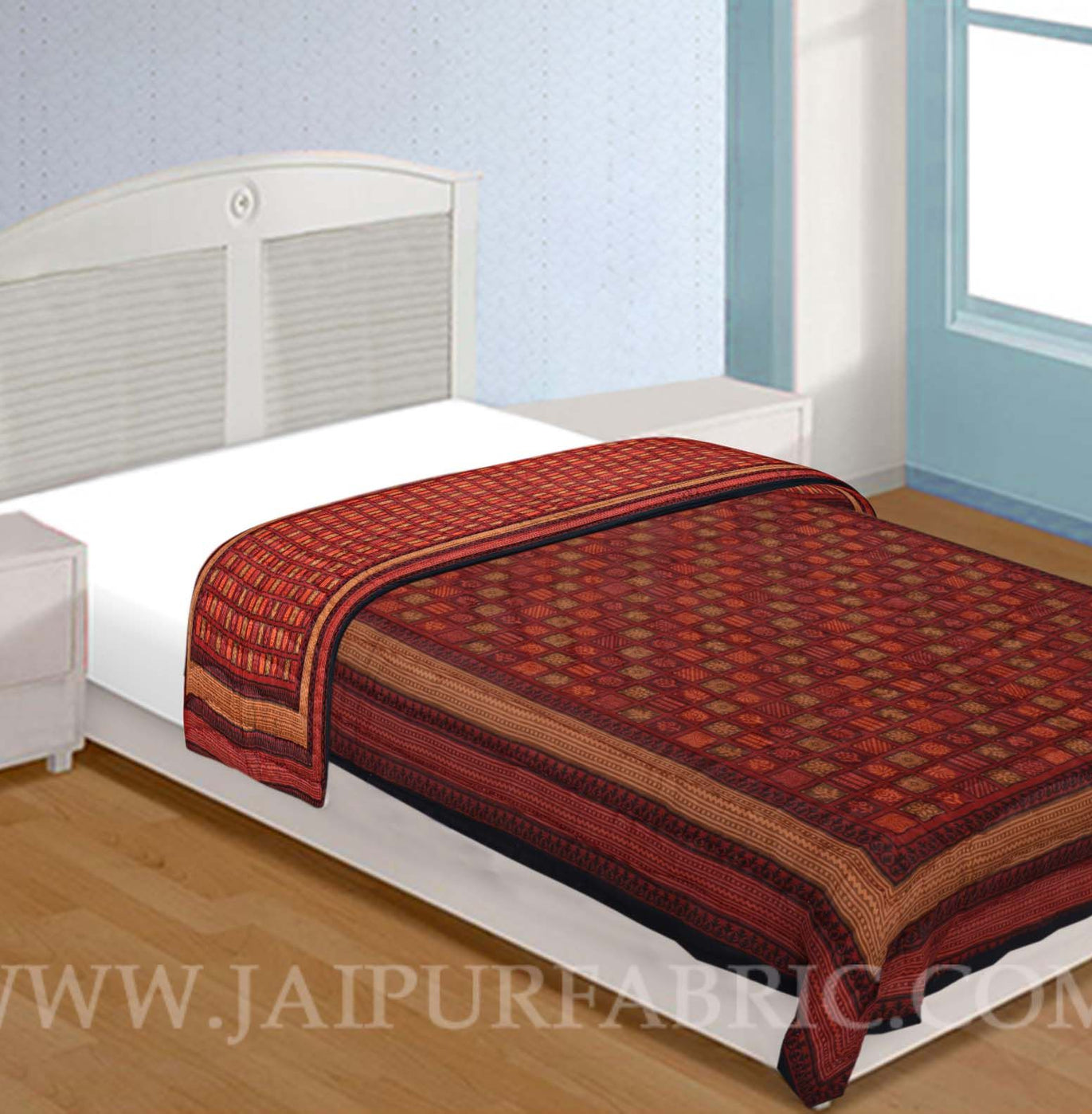 Jaipuri Razai/Quilt  Check Dabu Print Fine Cotton