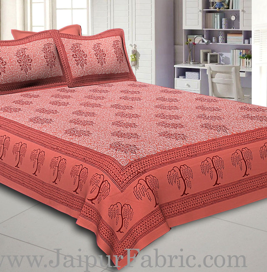 Gajri Colour With Gajri Tree Pattern Hand Block Print Super Fine Cotton Double Bedsheet