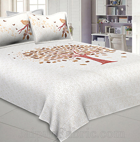 Twill Cotton Double Bedsheet Chocolate Brown Spring Tree