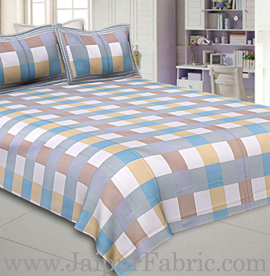 240 TC Multi Checkered Double Bedsheet with 2 Pillow Cover