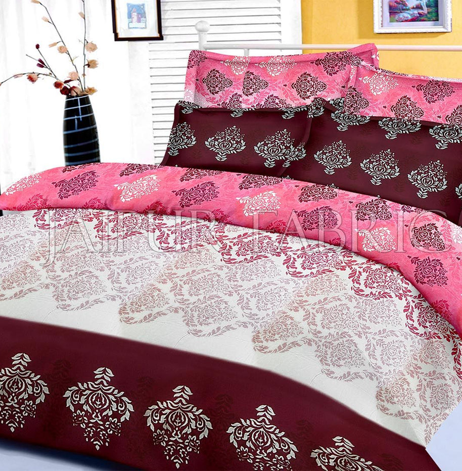 Pink Brown Original Jaipuri Block Print King Size Cotton Bedsheet