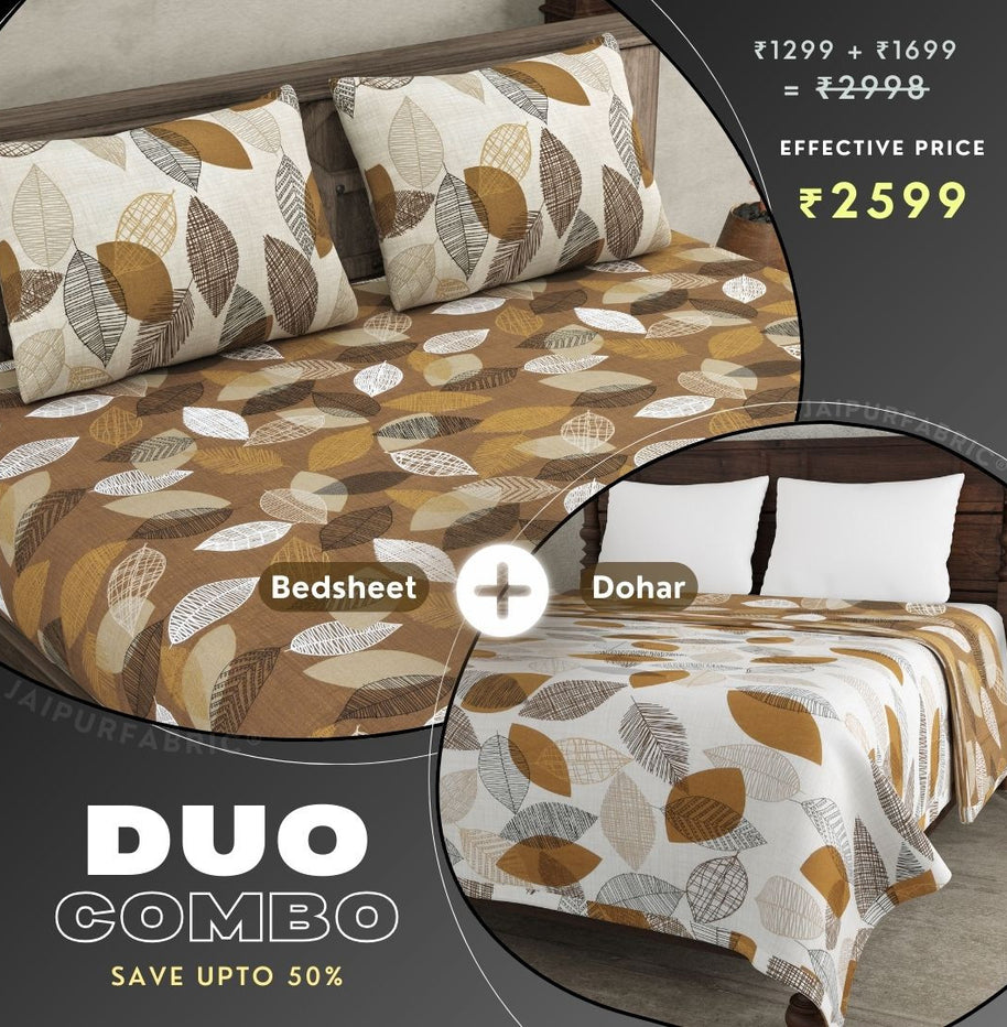 Autumn Fall Sandy Brown Dohar and Bedsheet Combo