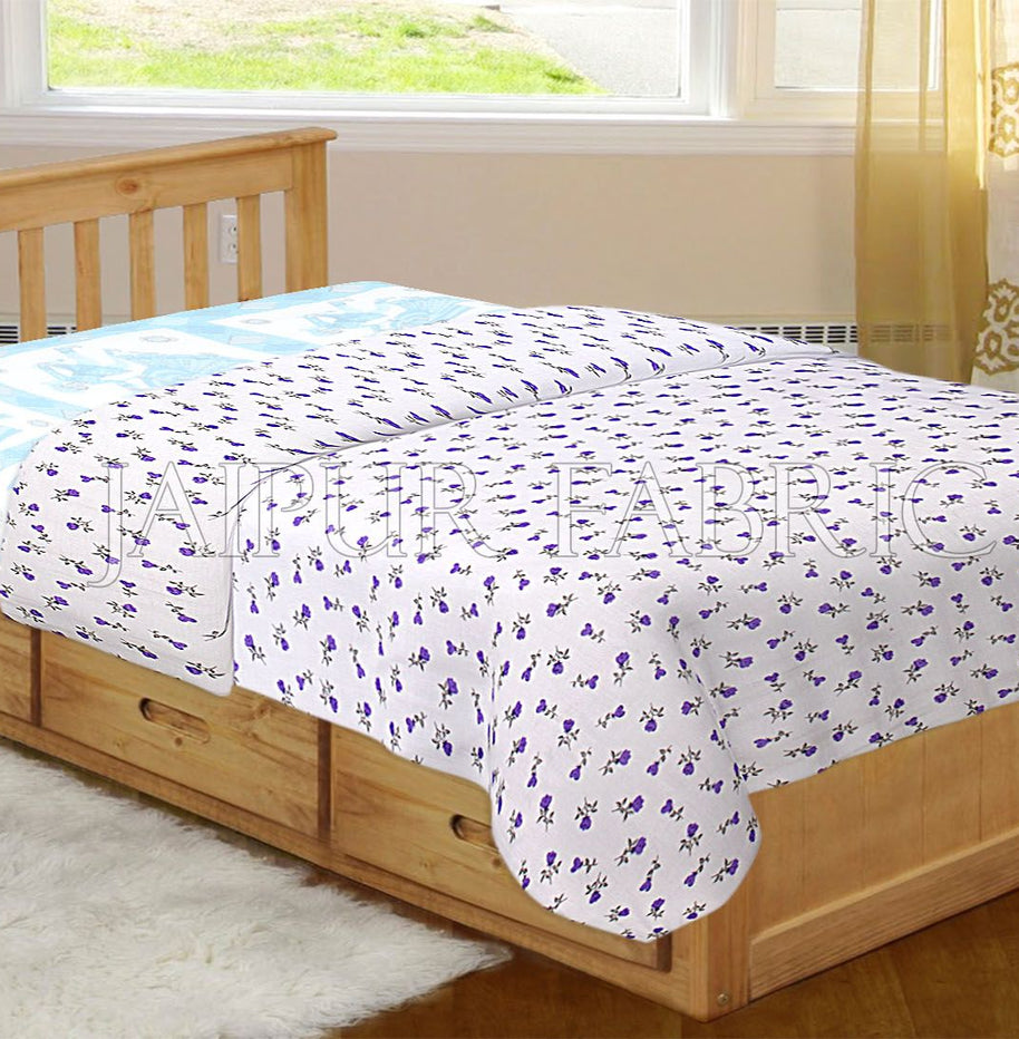 White Base Purple Floral Print Single Bed Dohar