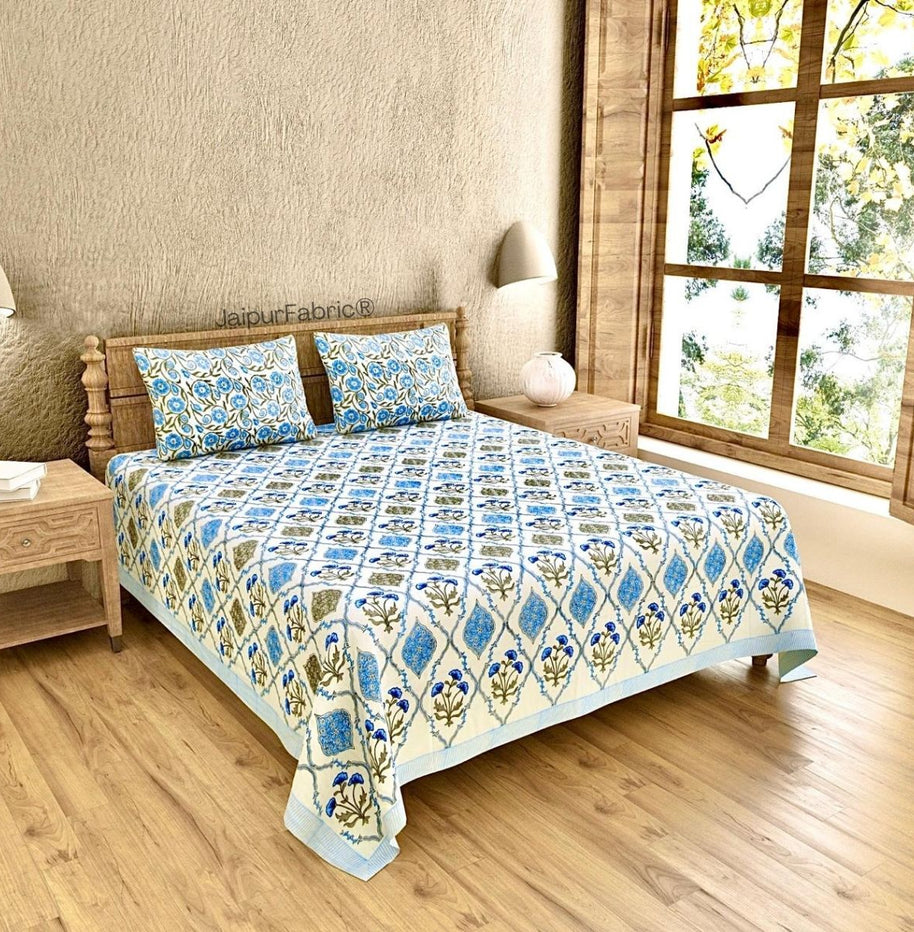 Ultra Premium Block Print 400 TC Pure Cotton King Size Bedsheet