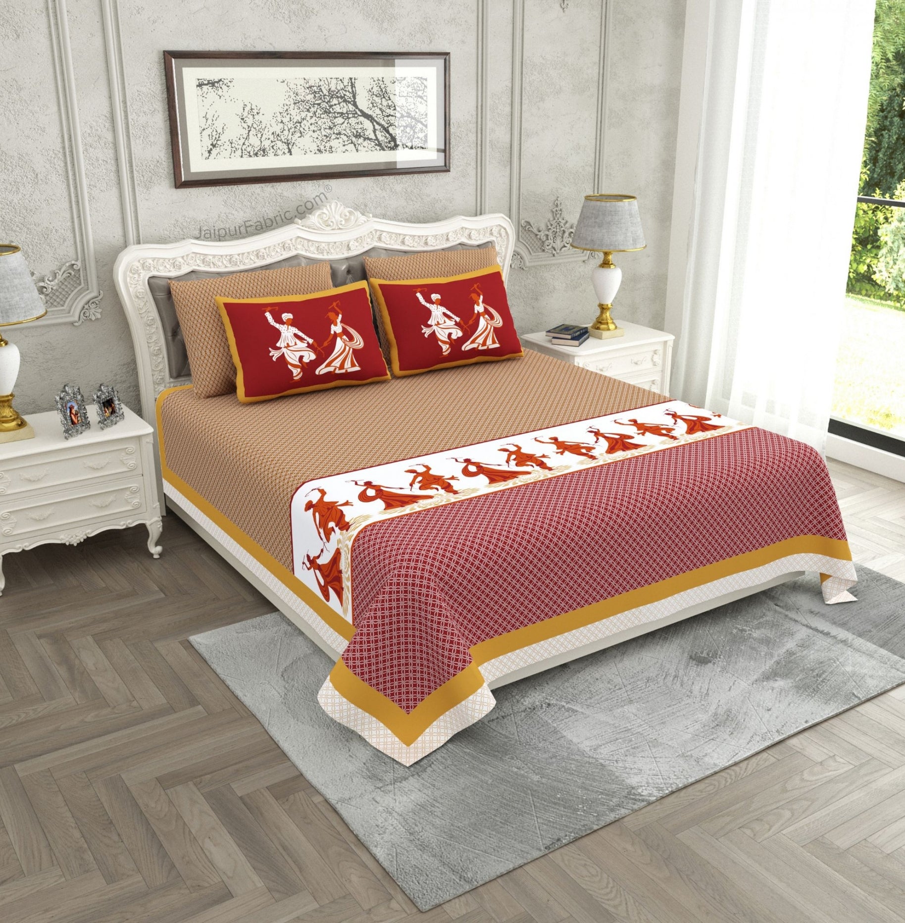 Divine Dance Red Cotton King Size Bedsheet