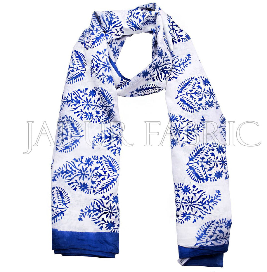 Blue Border Handmade Block Print Cotton Scarf