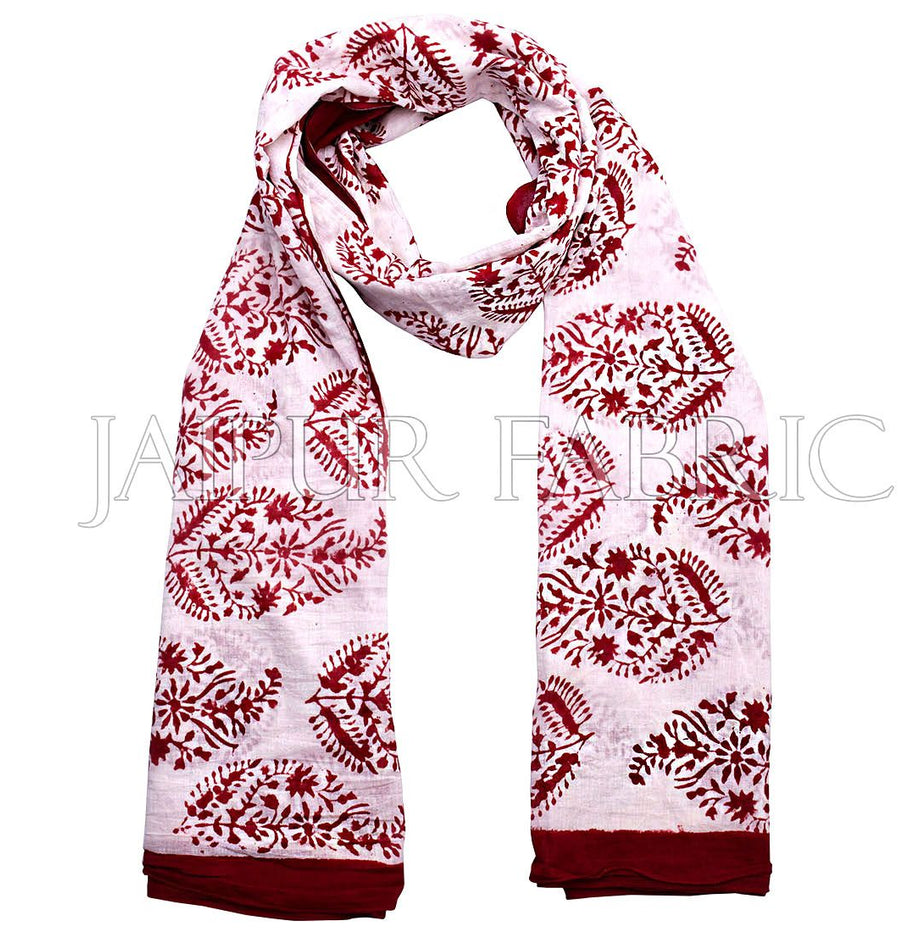 Red Border Handmade Block Print Cotton Scarf