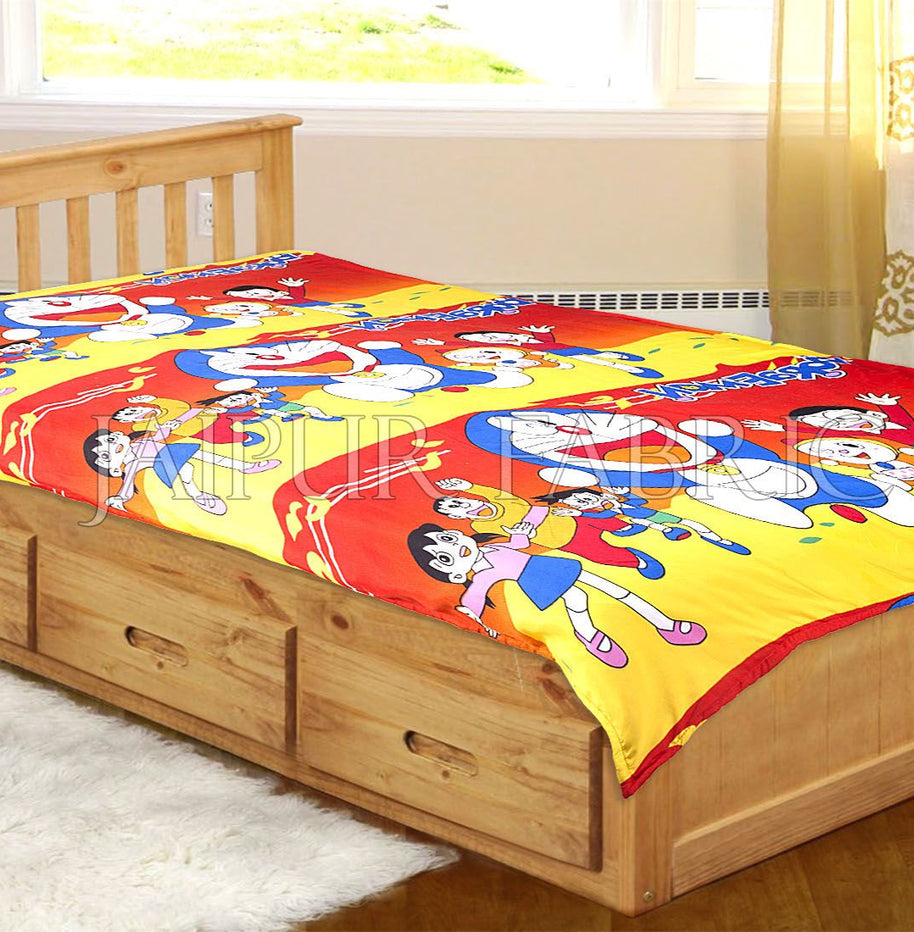 Yellow and Red Base Doraemon Single Bed Dohar