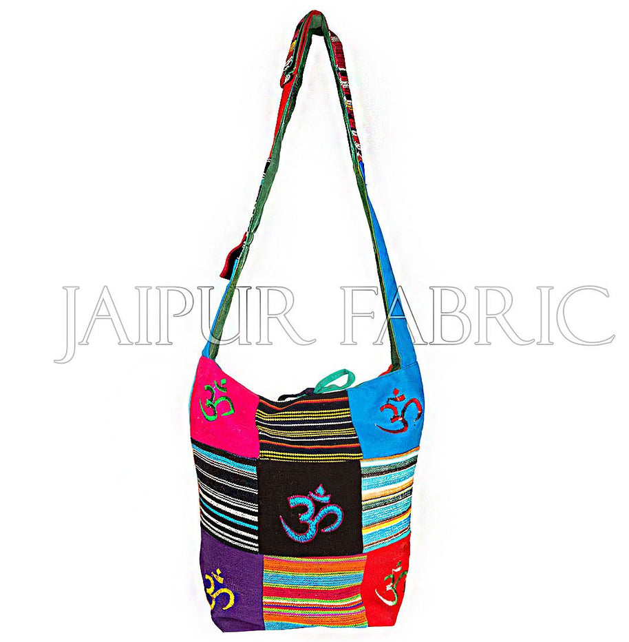 Durry Fabric Patchwork With Om Embroidered Sling Bag