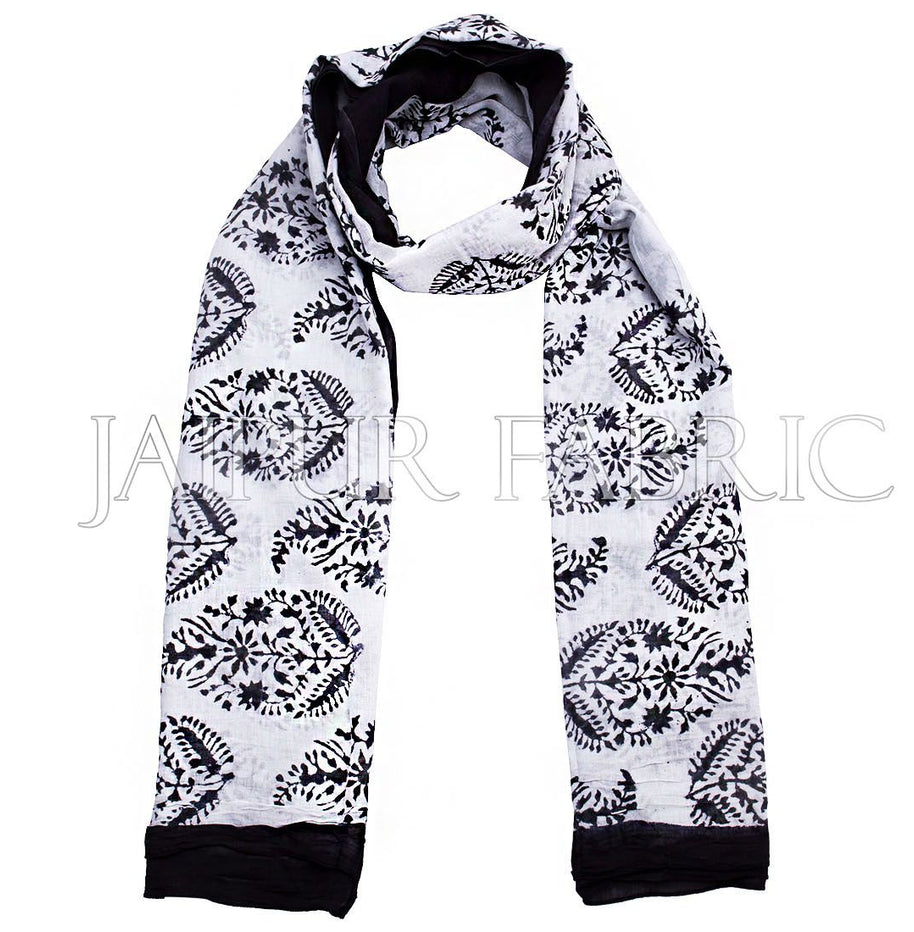 Black Border Handmade Block Print Cotton Scarf