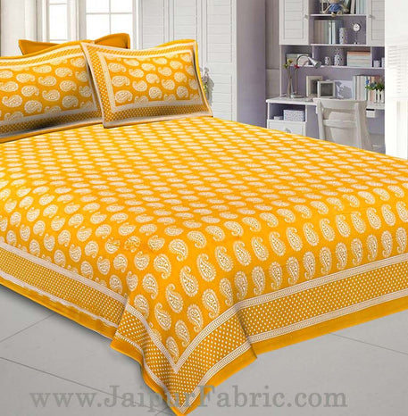 Paisley Double Bedsheet Mustard Yellow Color Fine Cotton With Two Pillow covers