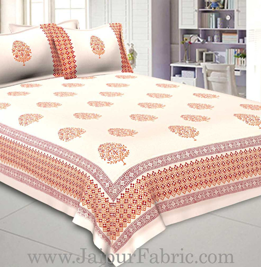 Double Bed Sheet White Base With Kadi Print Purple Buta Hand Block Print Super Fine  Cotton