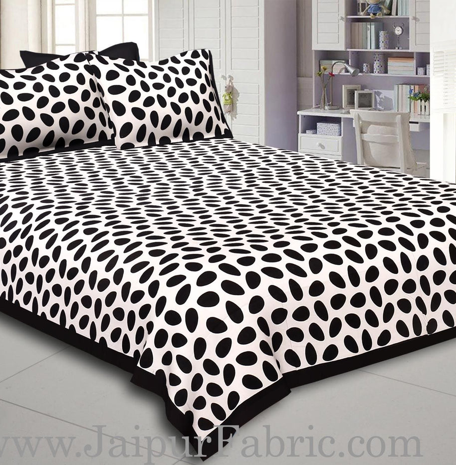 Black Border White Base Cow Print Cotton Double Bed Sheet