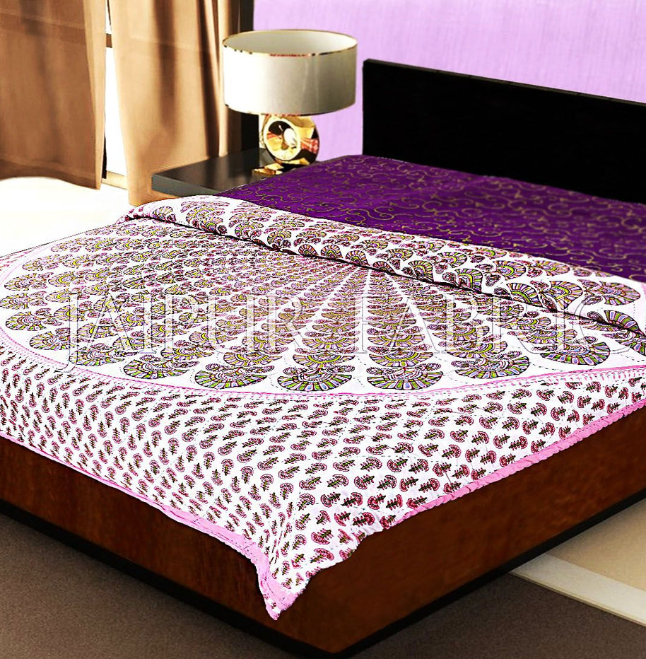 Pink Keri Print Handmade Thread Work Jaipuri Cotton AC Double Bed Quilt