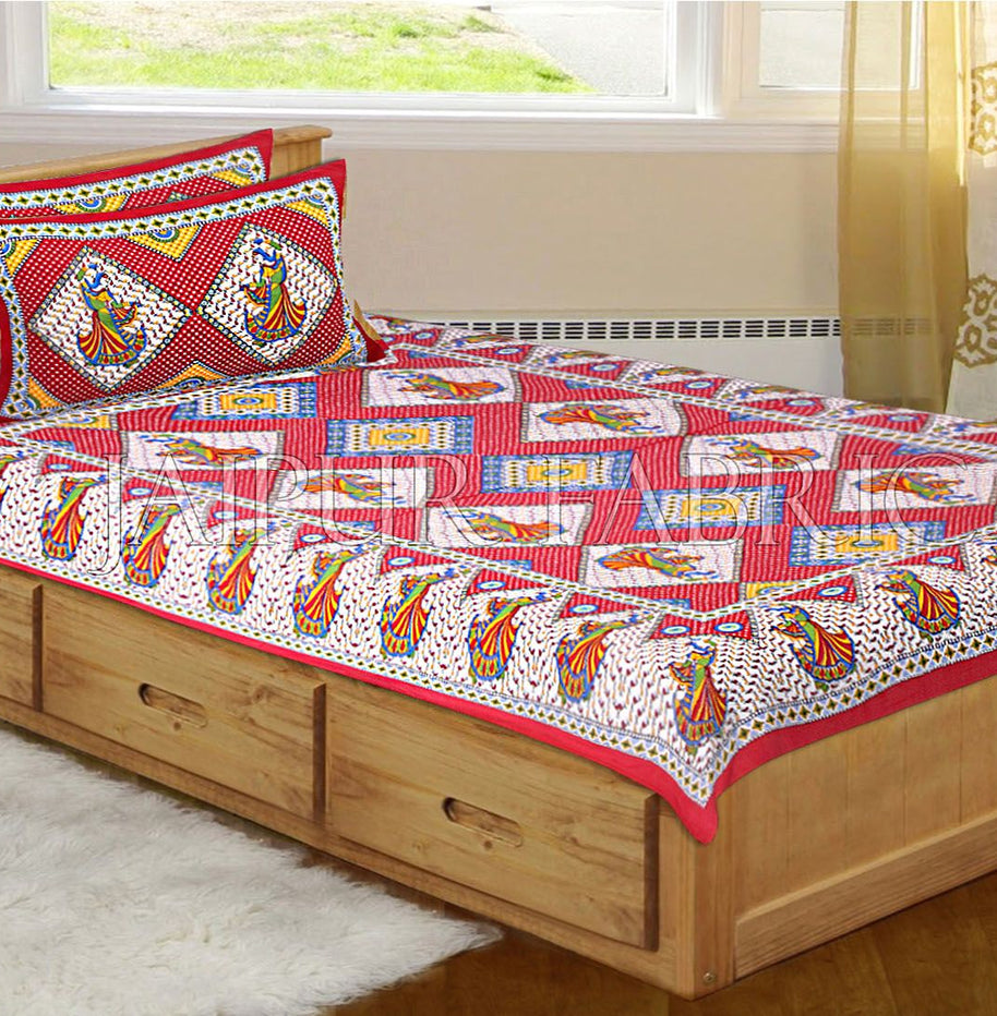 Maroon base jaipur Folk dance Design Single Bed Sheet