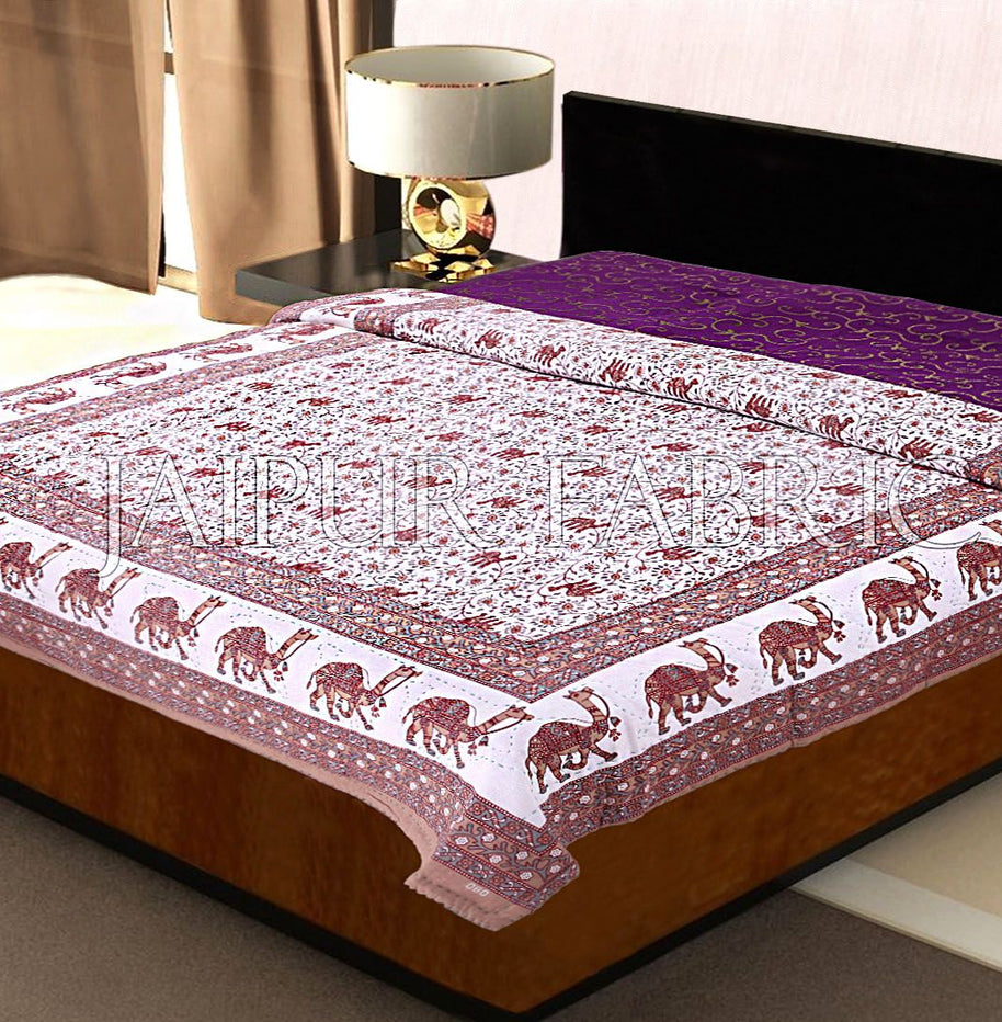 Brown Rajasthani Camel Border Flower Print Cotton AC Double Bed Quilt