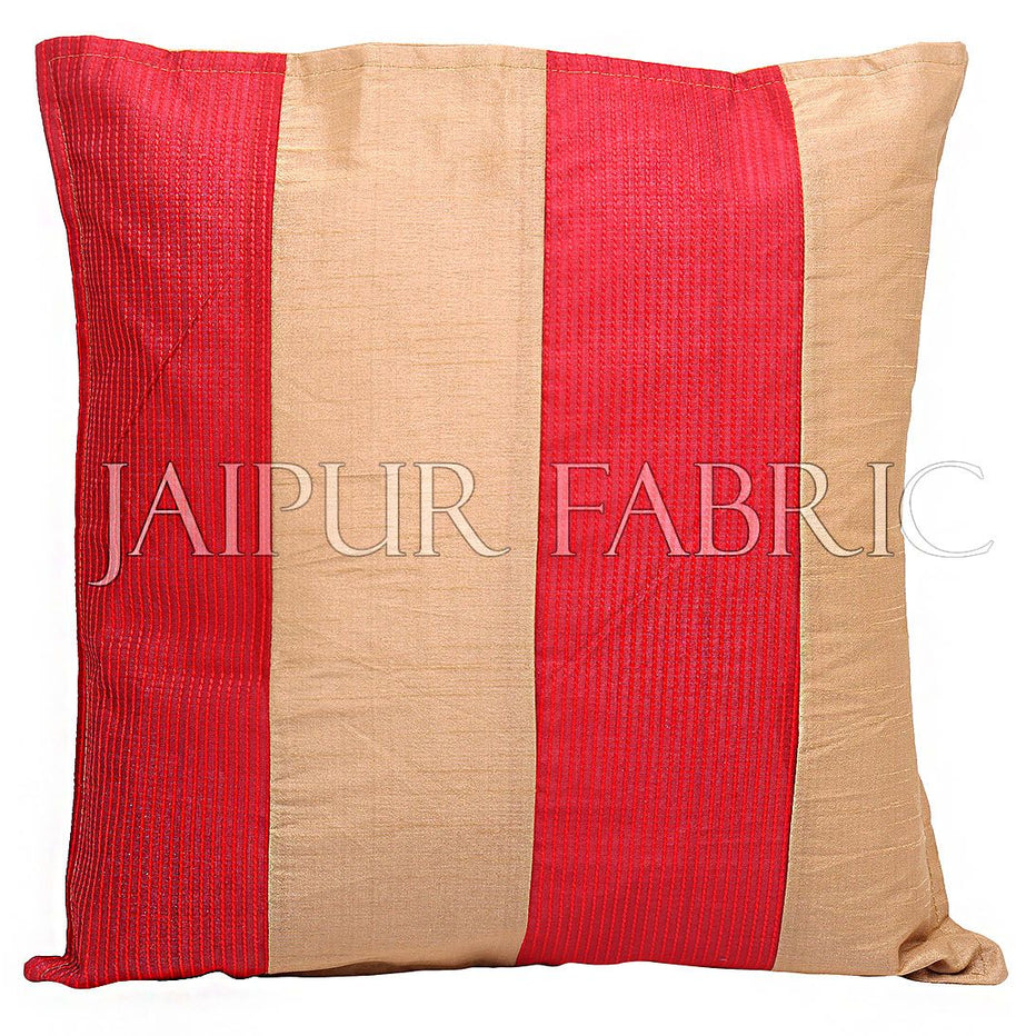 Golden and Red Thread Work Cotton Satin Silk Cushion Cover