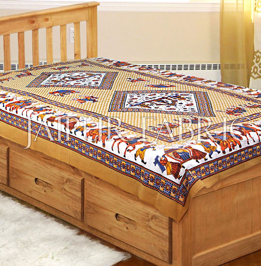 Brown Base Jaipur doli design with elephant Print Single Bedsheet