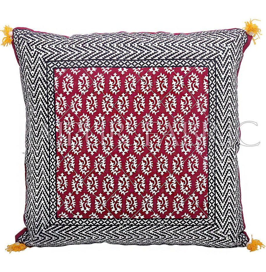 Maroon Color with Black Border Block Print Cotton Cushion Cover