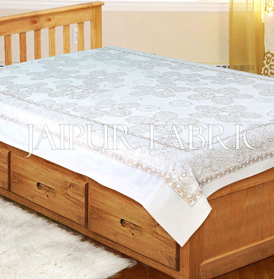 White base With Golden Rajasthani Floral Print Single cotton Bed sheeet